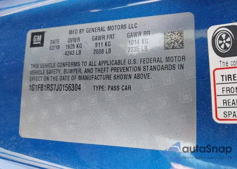 2018 Chevrolet Camaro 1Lt из США, поврежденный, VIN 1G1FB1RS7J0156304